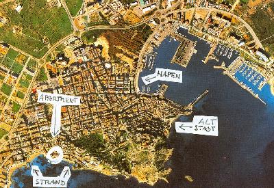 Luftansicht der Lage der Ferienwohnung in Ibiza-Stadt